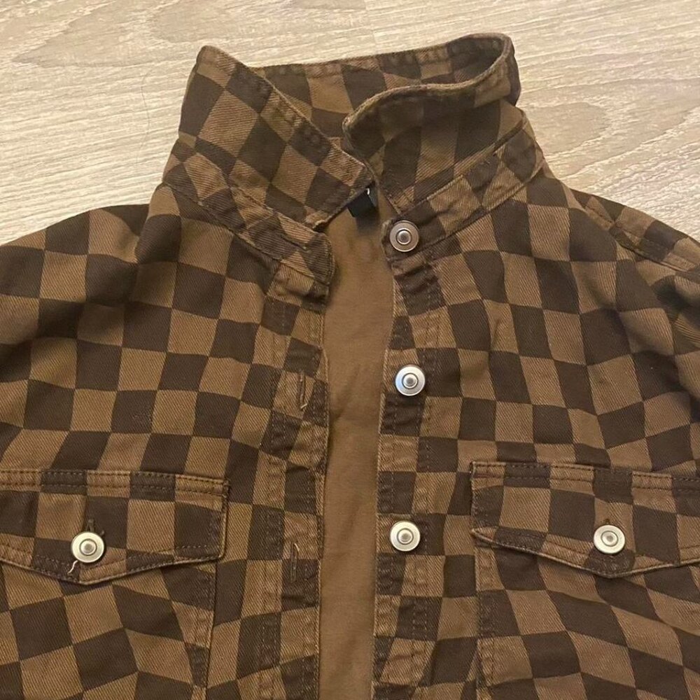 H&M Brown Checkered Cropped Jacket